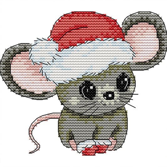 Little Mouse In Santa Hat - 16CT Stamped Cross Stitch 14*13CM