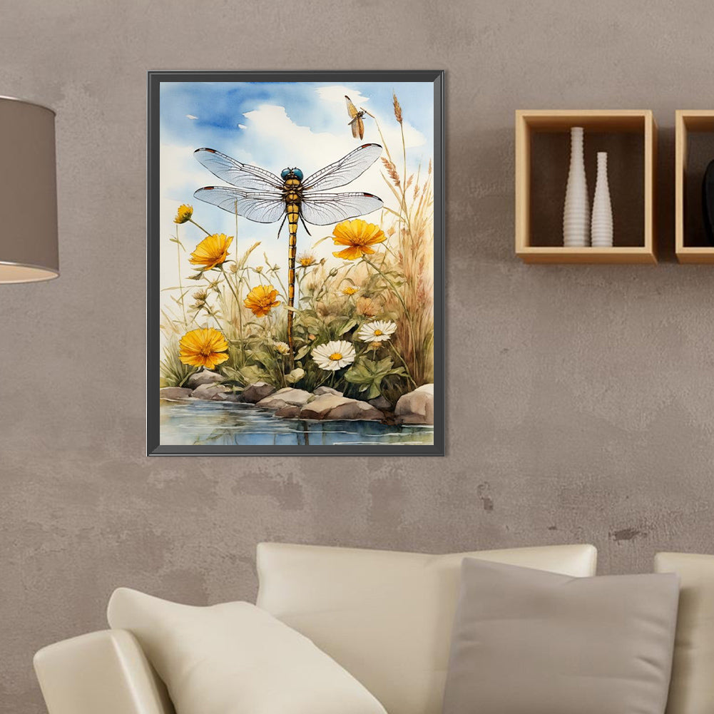 Dragonfly On Water - Full Round Drill Diamond Painting 30*40CM