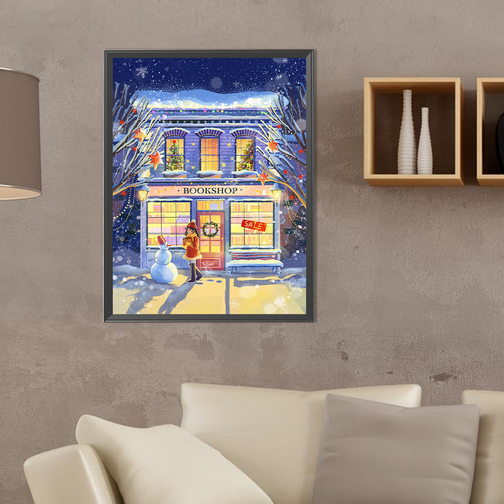 Winter Bookstore - Full Round Drill Diamond Painting 30*40CM