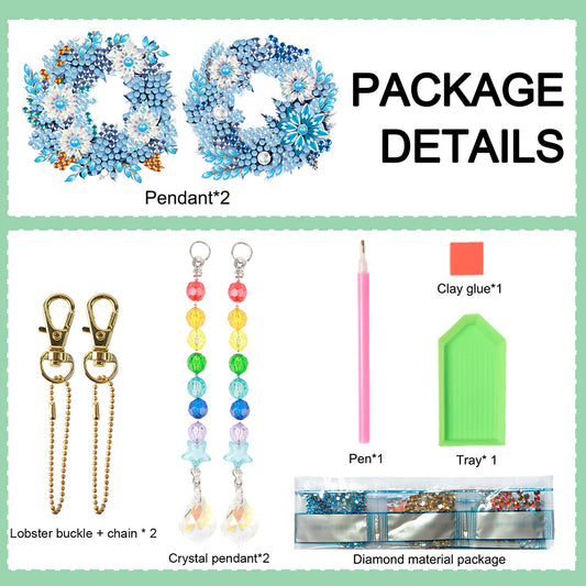 2PCS Suncatcher Diamond Painting Hanging Decor for Kid DIY Craft (Wreath #2)