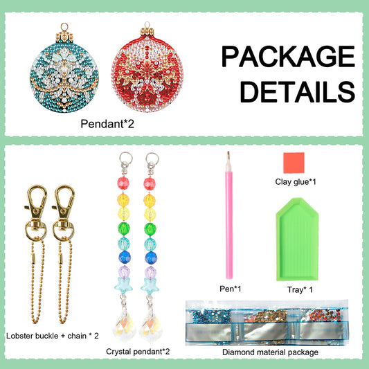 2PCS Suncatcher Diamond Painting Hanging Decor for Kid DIY Craft (Xmas Ball #9)