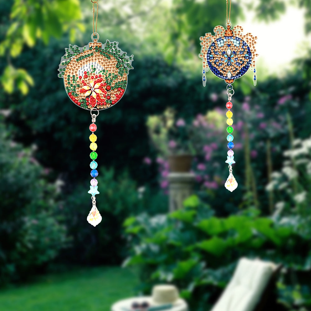 2PCS Suncatcher Diamond Painting Hanging Decor for Kid DIY Craft (Xmas Ball #10)