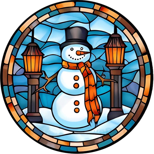 Glass Painting-Christmas Snowman - 18CT Stamped Cross Stitch 25*25CM(Joy Sunday)