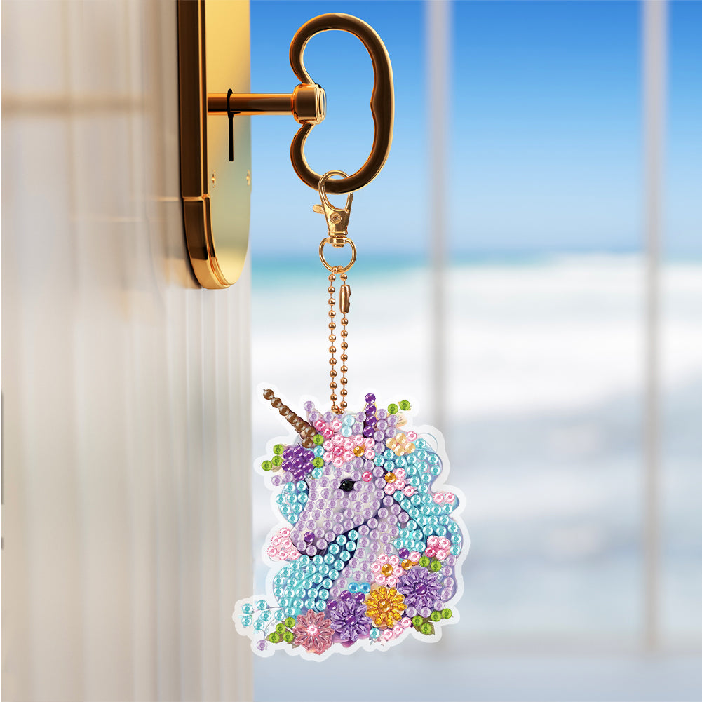 6 PCS Diamond Art Keyring Colorful Pony Double Sided Diamond Painting Keychain