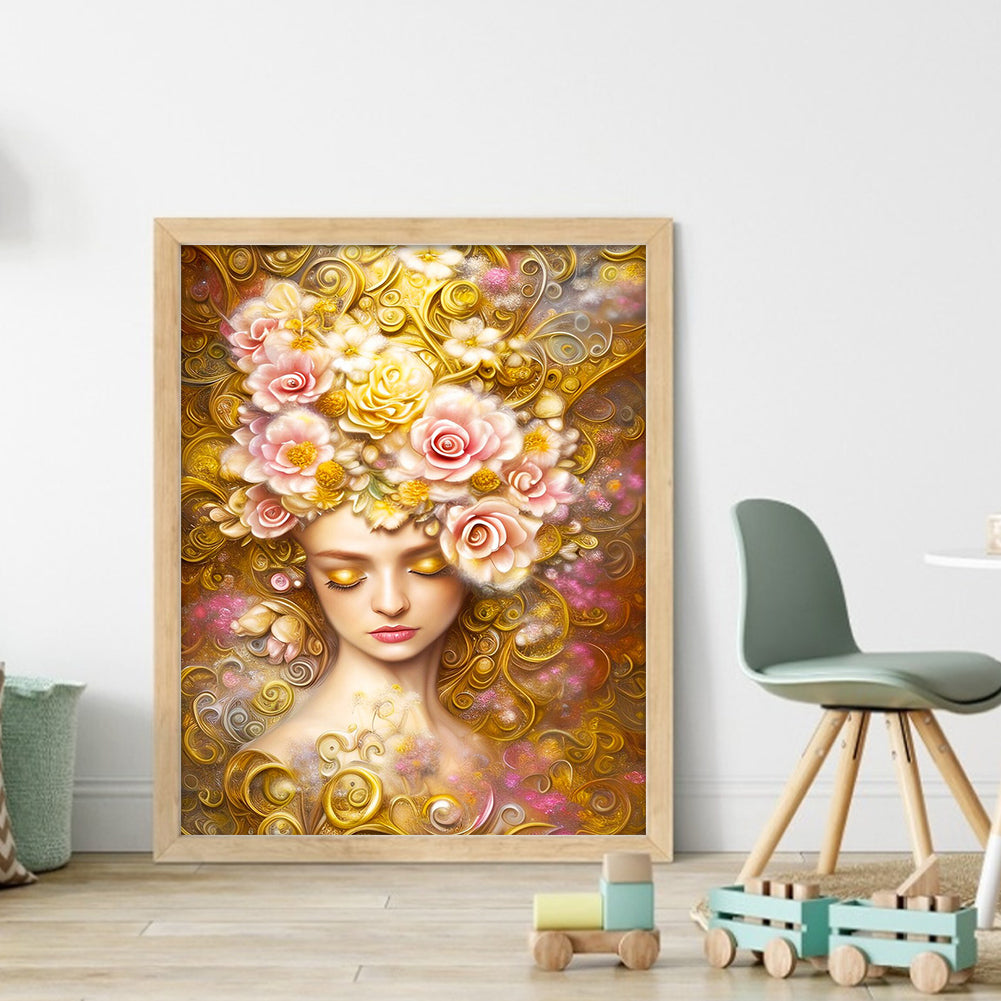 Flowers And Girl - 11CT Stamped Cross Stitch 40*50CM