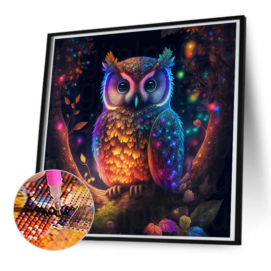 Glowing Owl - Full Round Drill Diamond Painting 50*50CM
