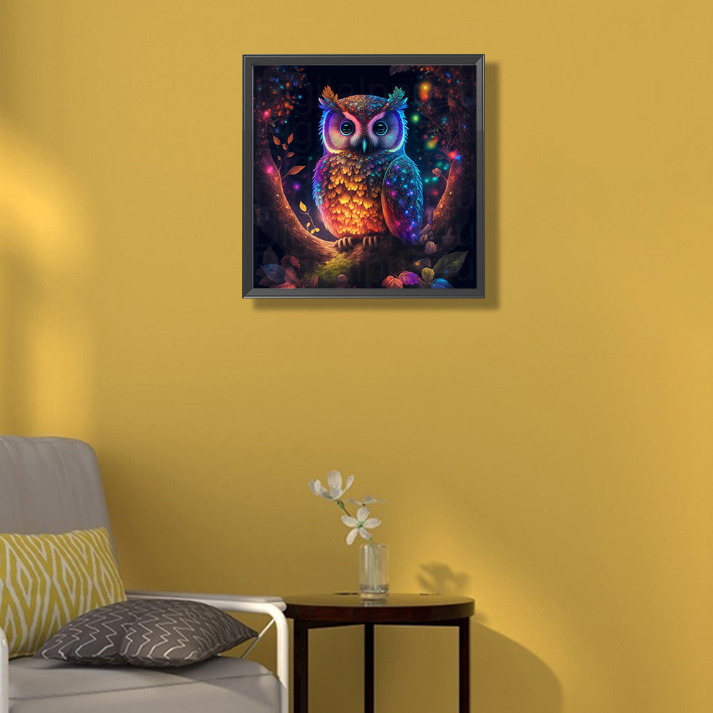 Glowing Owl - Full Round Drill Diamond Painting 50*50CM