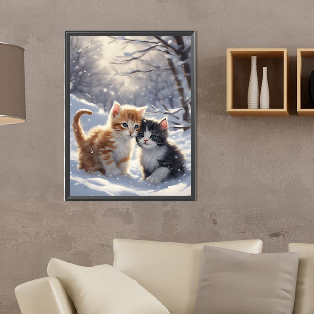 Kittens In The Snow - Full Round Drill Diamond Painting 30*40CM