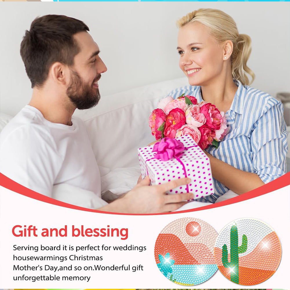 8 PCS Wooden Diamond Painting Art Coasters Kits with Holder (Colourful Desert)