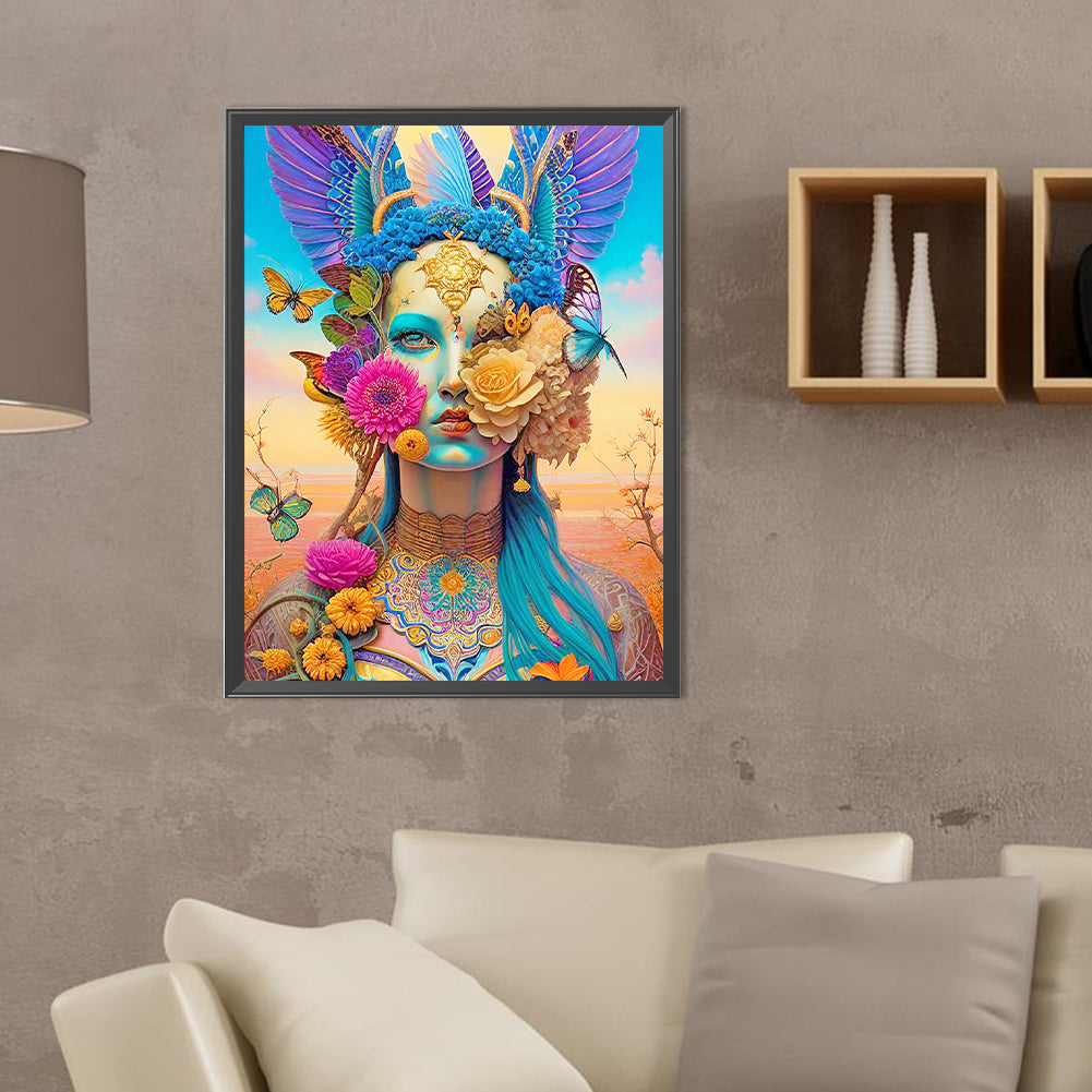 Flowers, Butterflies And Beauties - Full Round Drill Diamond Painting 30*40CM