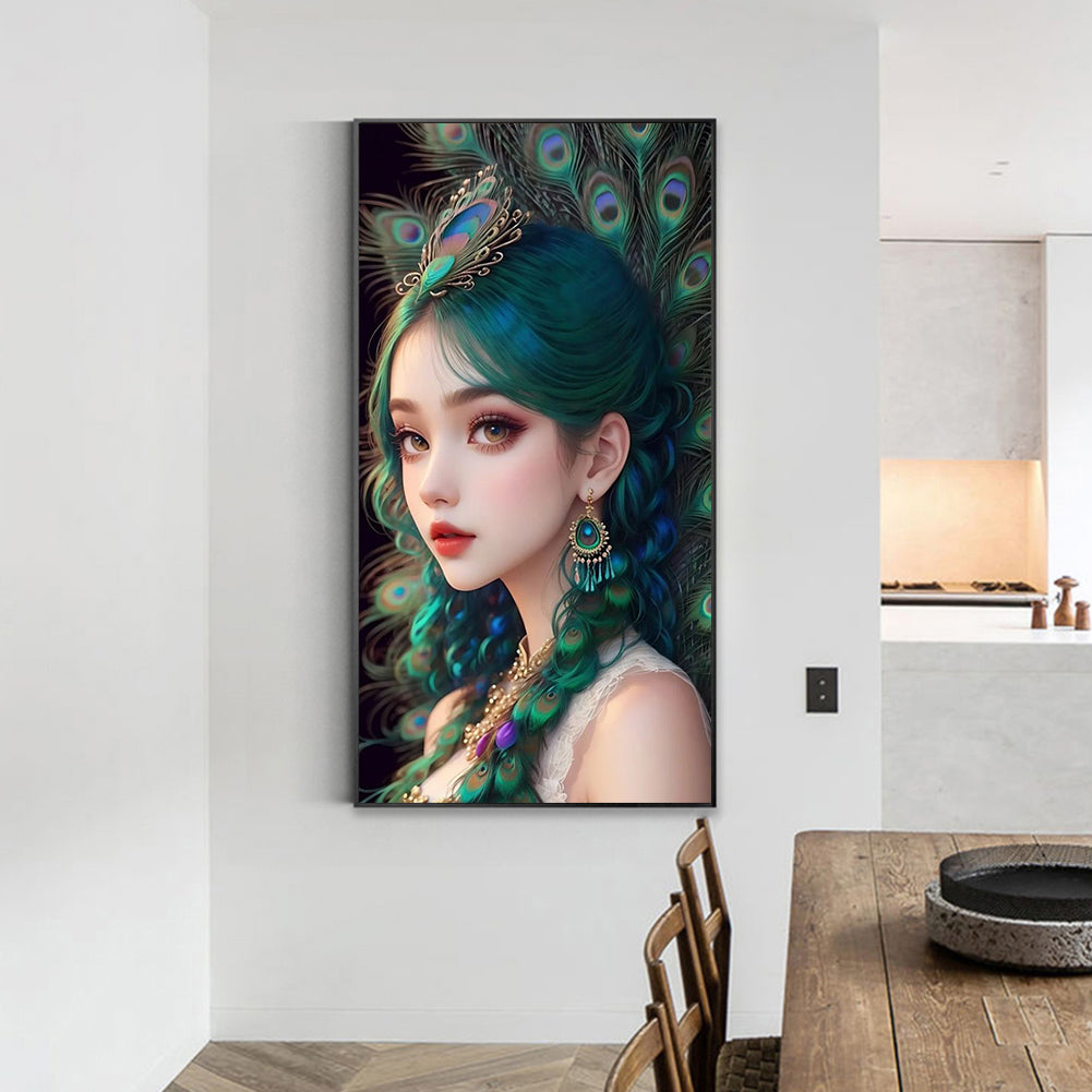 Peacock Girl - Full Round Drill Diamond Painting 40*70CM
