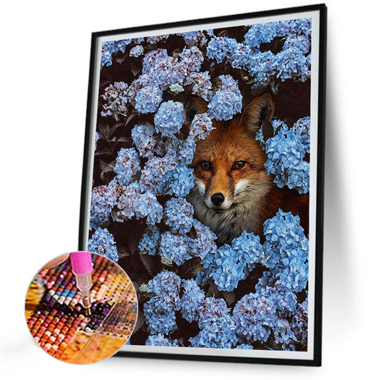 Hydrangea And Fox - Full Round Drill Diamond Painting 30*40CM