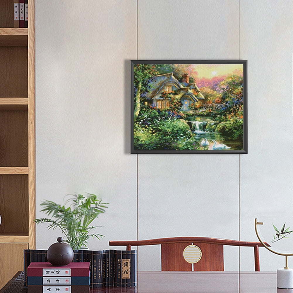 Houses River - Full Round Drill Diamond Painting 50*40CM