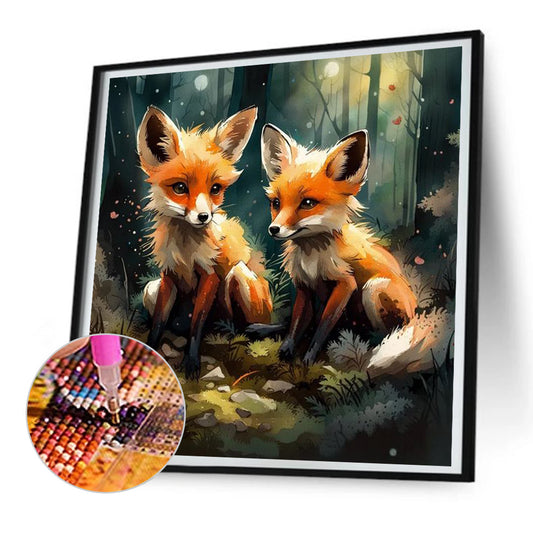 A Pair Of Red Foxes In The Forest - Full Round Drill Diamond Painting 30*30CM