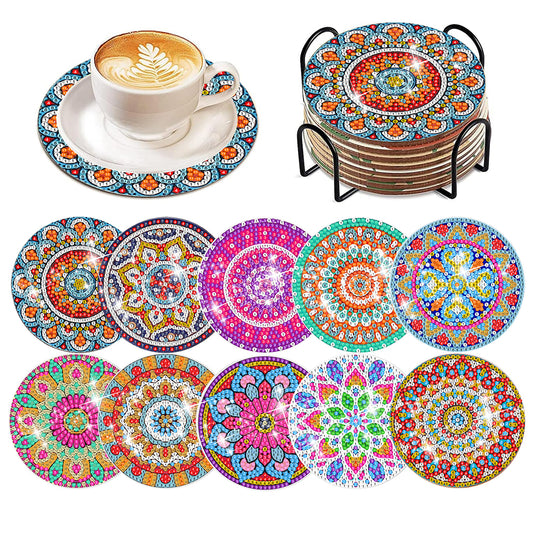 8 Pcs Acrylic Diamond Painting Art Coasters Kit with Holder (Beautiful Mandara)