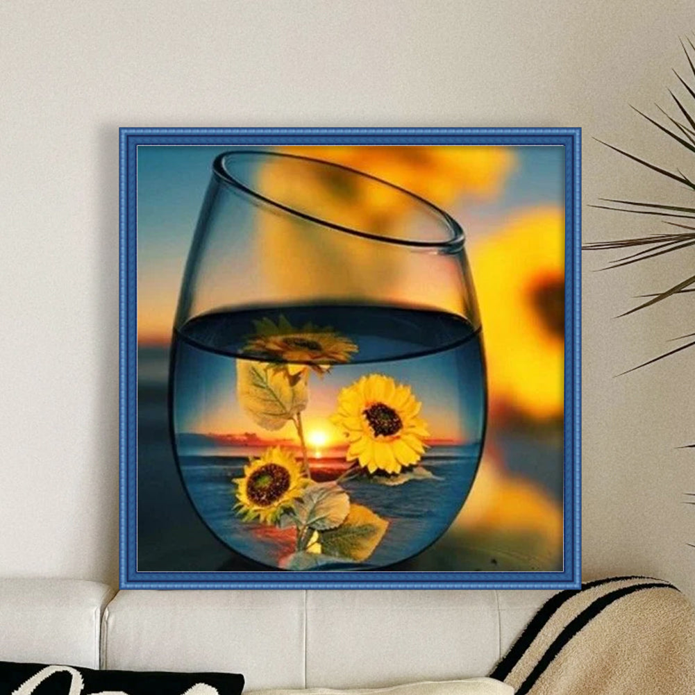 Sunflower In Cup - 11CT Stamped Cross Stitch 40*40CM