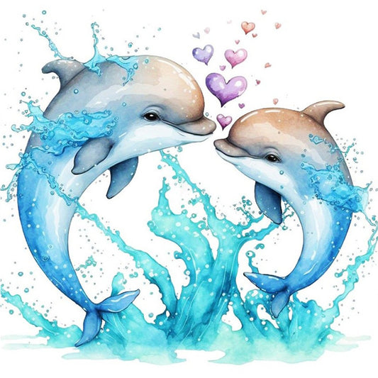 Couple Dolphins - 18CT Stamped Cross Stitch 30*30CM