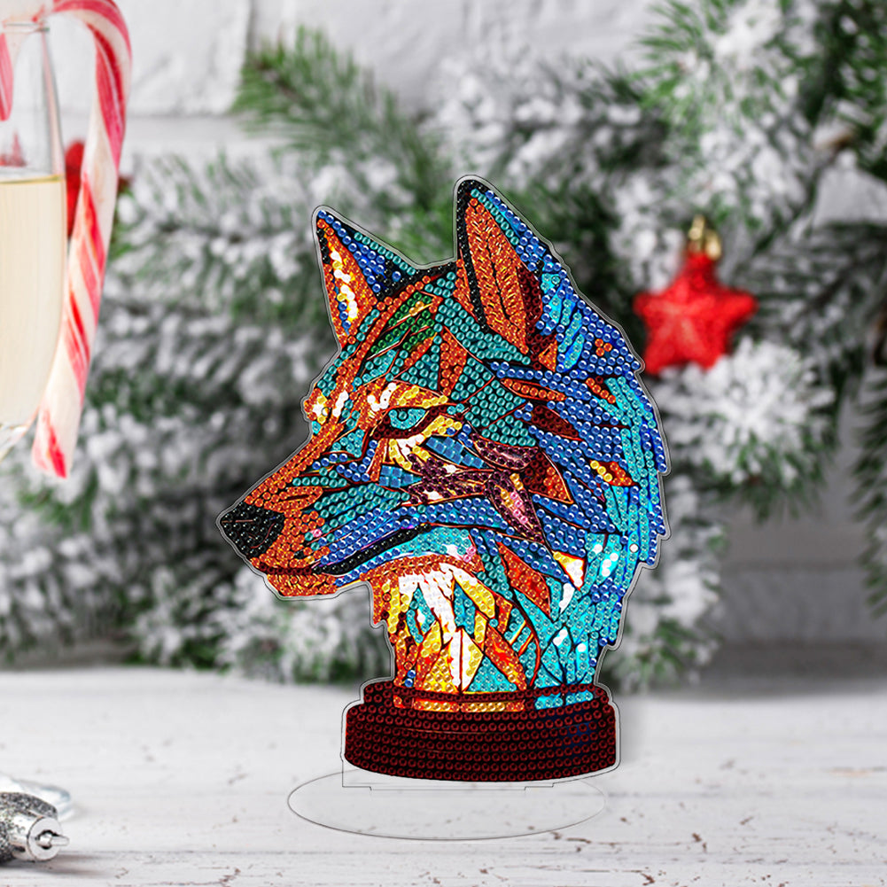 Diamond Painting Desktop Decoration with Light for Office Desktop Decor (Wolf)