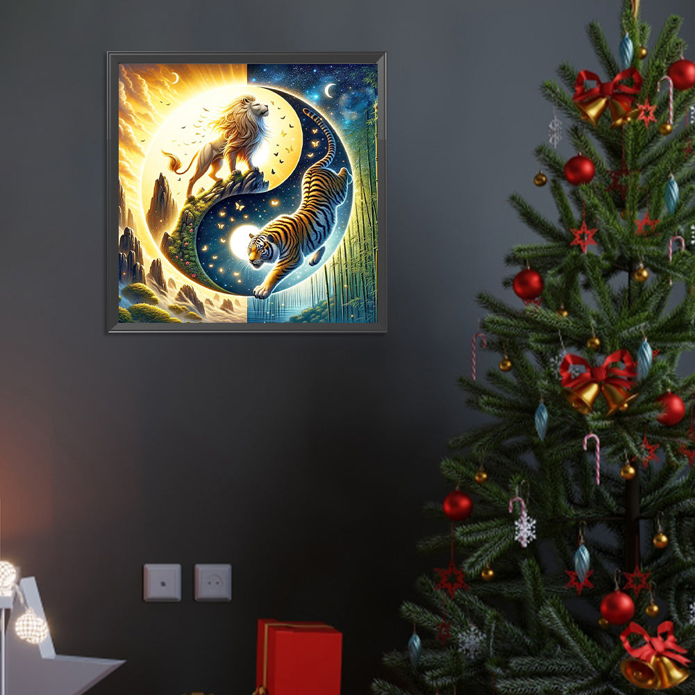 Yin Yang Diagram Lion And Tiger - Full Round Drill Diamond Painting 40*40CM