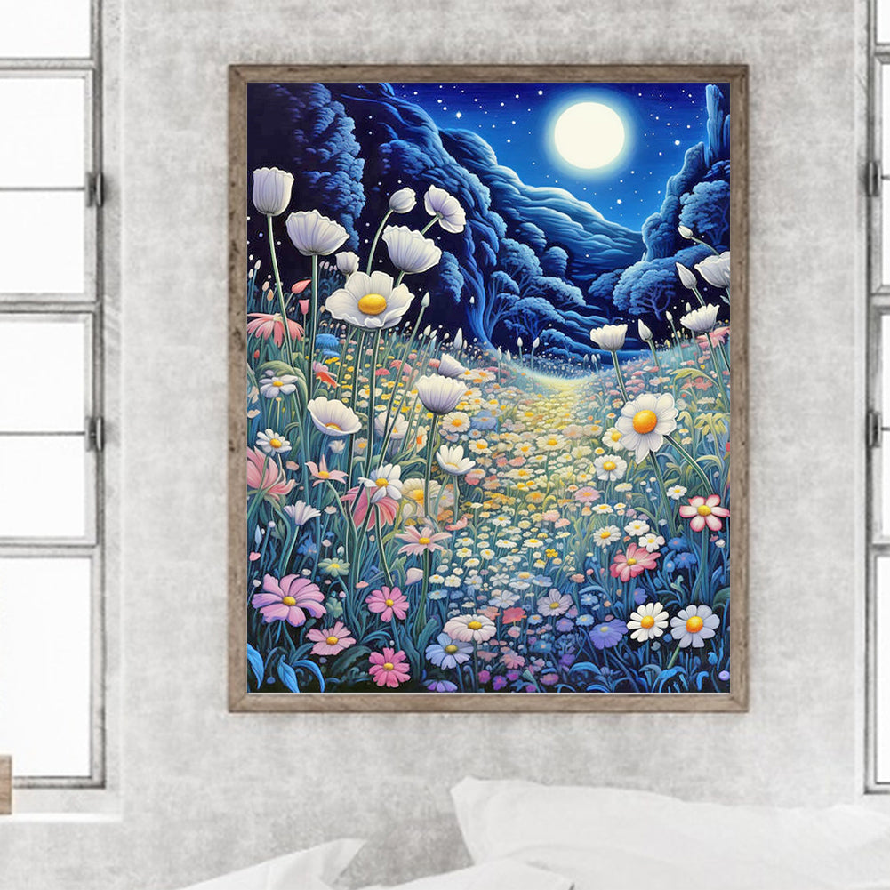 Late Night Mountain Wildflowers - Full Round Drill Diamond Painting 40*50CM