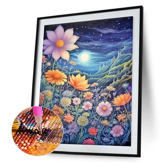 Late Night Mountain Wildflowers - Full Round Drill Diamond Painting 40*50CM