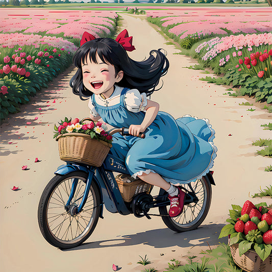 Bicycle Girl - 11CT Stamped Cross Stitch 50*50CM