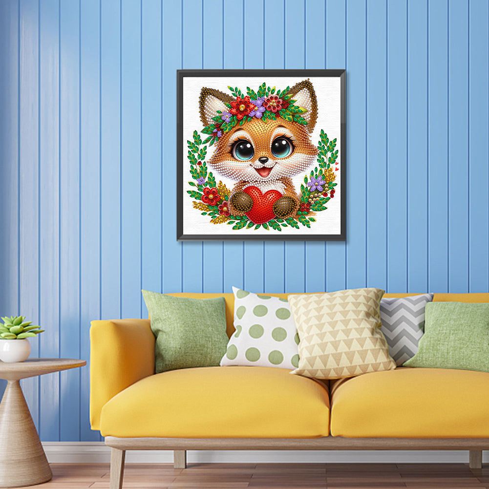 Little Fox Wearing Flowers - Special Shaped Drill Diamond Painting 30*30CM