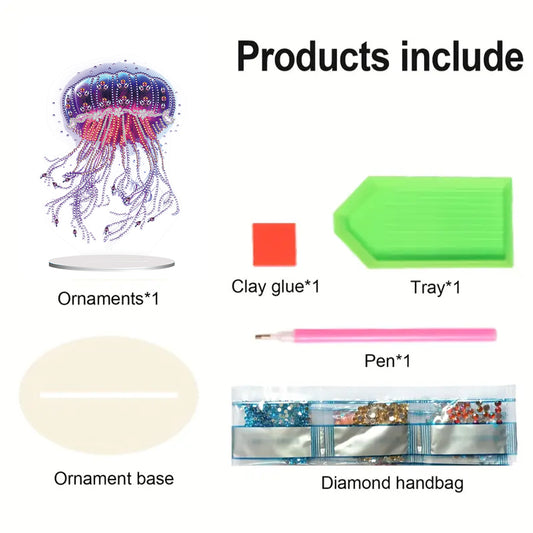 5D Diamond Painting Desktop Ornament for Home Office Desktop Decor (Jellyfish)
