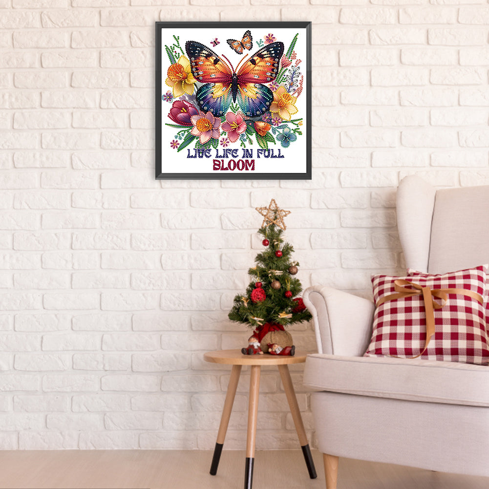 Butterfly Flowers Calligraphy And Painting - Special Shaped Drill Diamond Painting 30*30CM