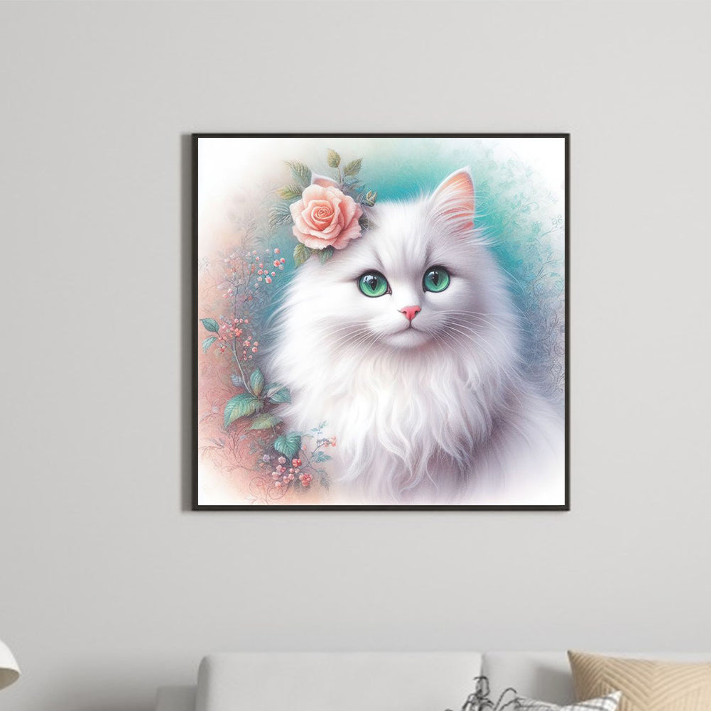 White Cat - Full Round Drill Diamond Painting 30*30CM