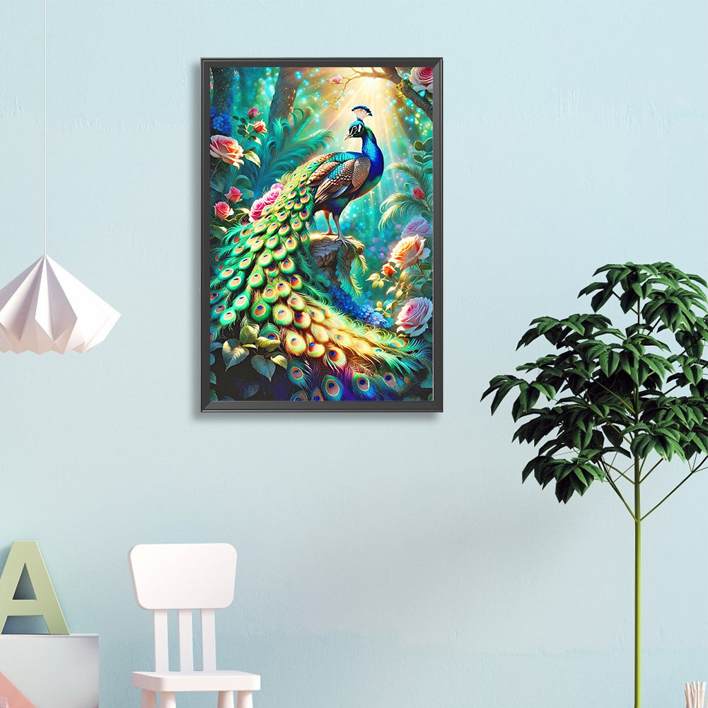 Peacock In The Forest - Full Round Drill Diamond Painting 40*60CM