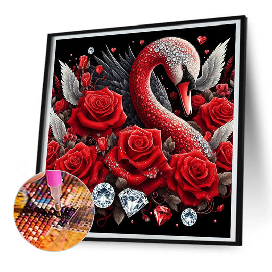 Swan And Red Rose - Full Round Drill Diamond Painting 30*30CM