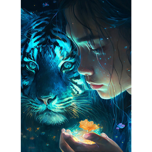Beauty And Tiger - Full AB Round Drill Diamond Painting 40*55CM