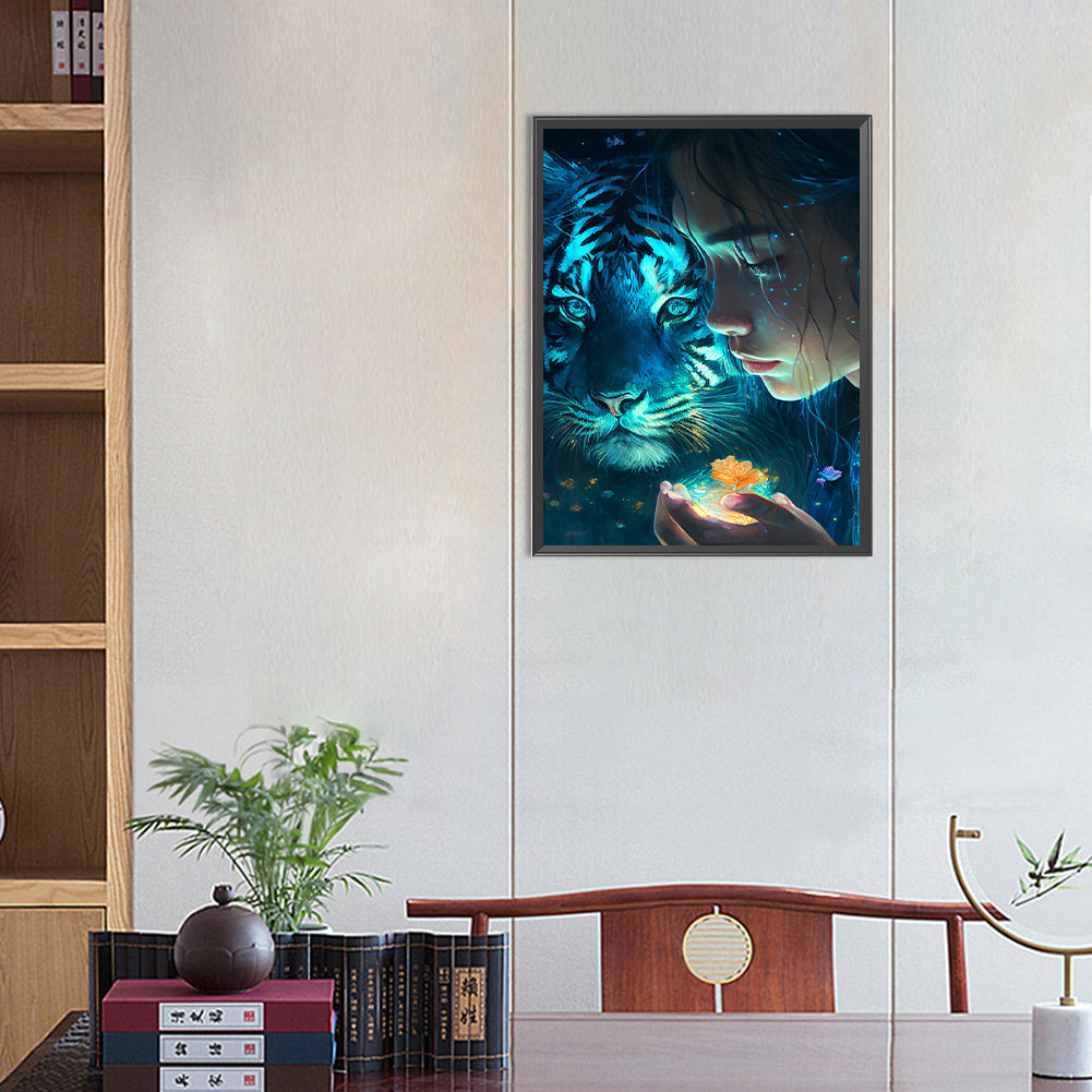 Beauty And Tiger - Full AB Round Drill Diamond Painting 40*55CM