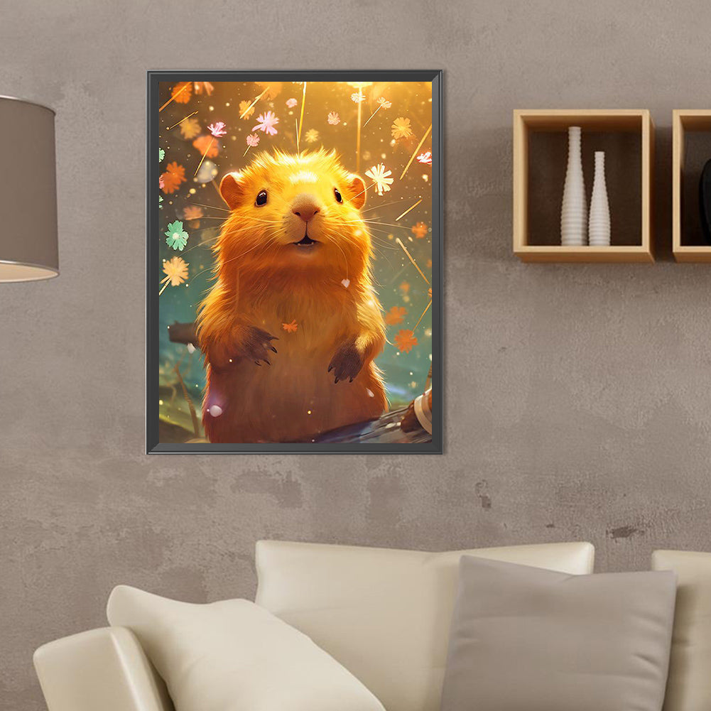 Flowers, Fireworks And Capybara - Full Round Drill Diamond Painting 30*40CM