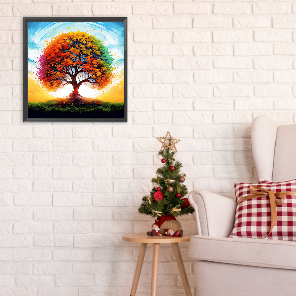 Quiet Mountain Forest Wisdom Tree - Full Round Drill Diamond Painting 30*30CM