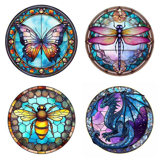 Glass Painting-Butterfly Dragonfly Bee Pterosaur - 18CT Stamped Cross Stitch