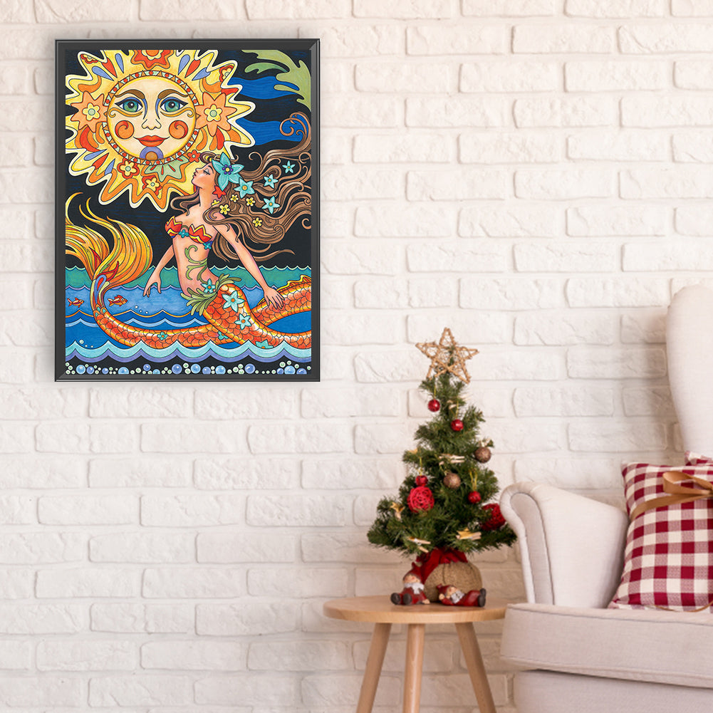 Sun And Mermaid - Full Round Drill Diamond Painting 30*40CM