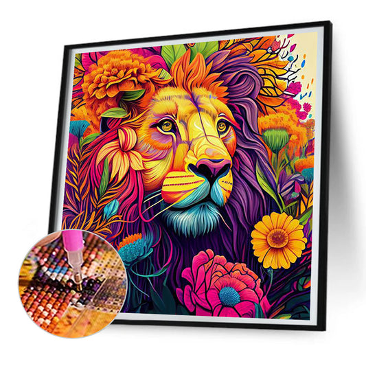 Colorful Lion - Full Round Drill Diamond Painting 30*30CM