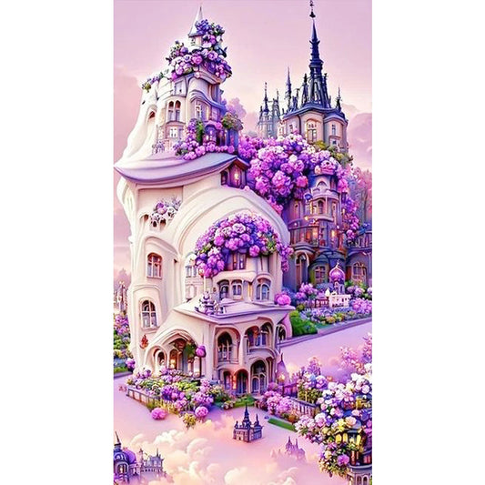 Purple Flower Castle - 11CT Stamped Cross Stitch 40*70CM
