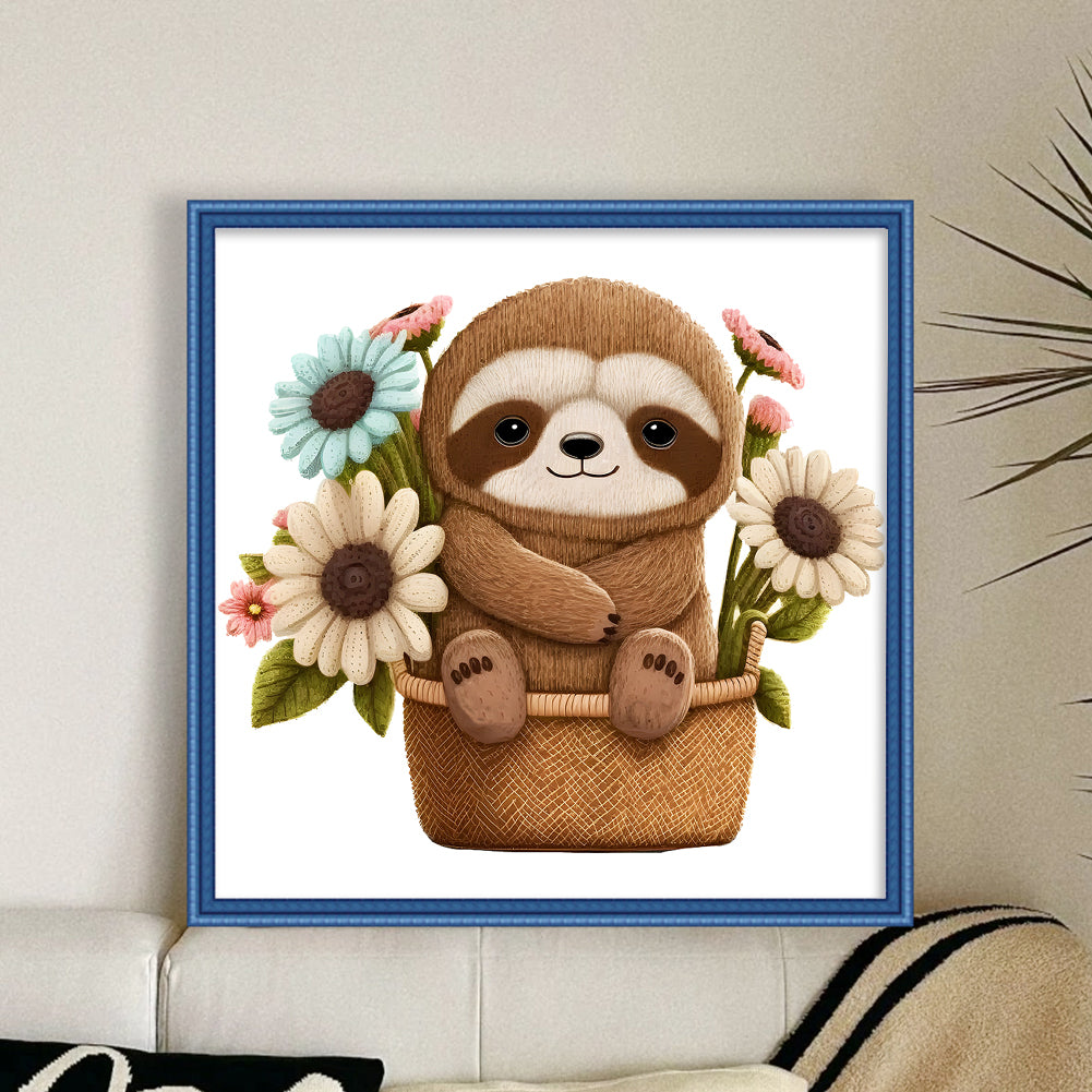 Sloth In Basket - 18CT Stamped Cross Stitch 30*30CM