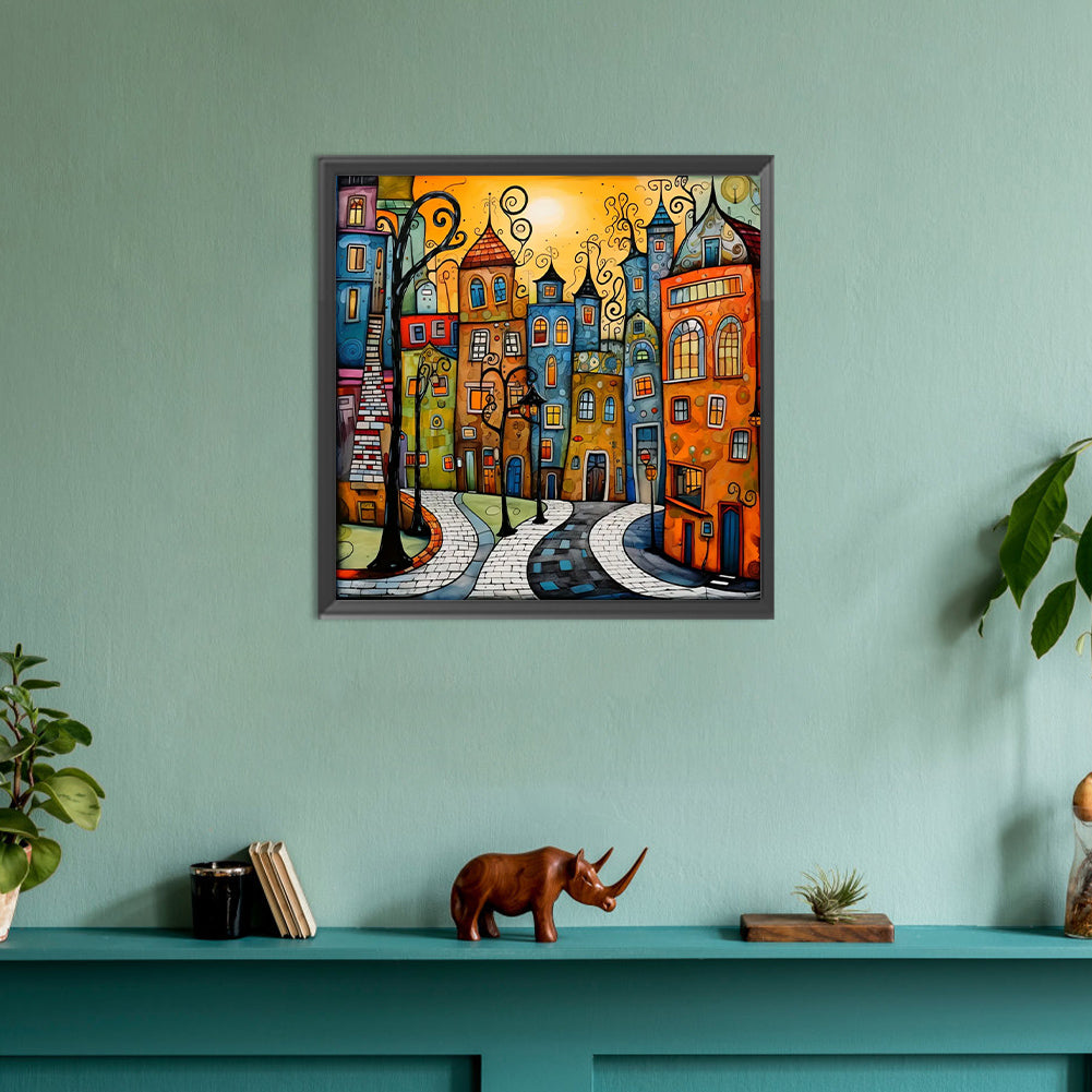 Houses Street - Full Round Drill Diamond Painting 30*30CM