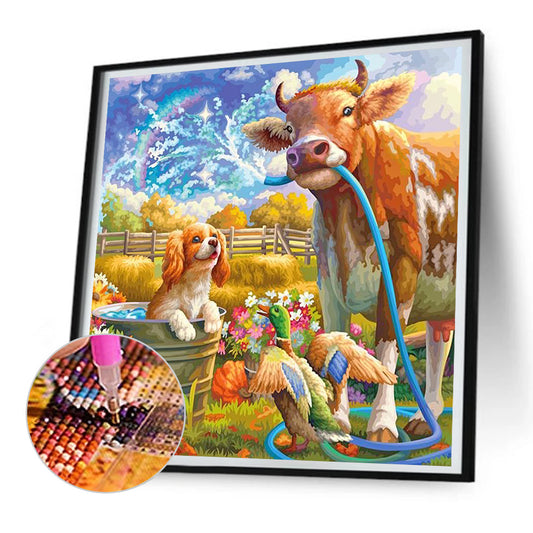 Garden Cow Puppy Duck - Full Round Drill Diamond Painting 30*30CM
