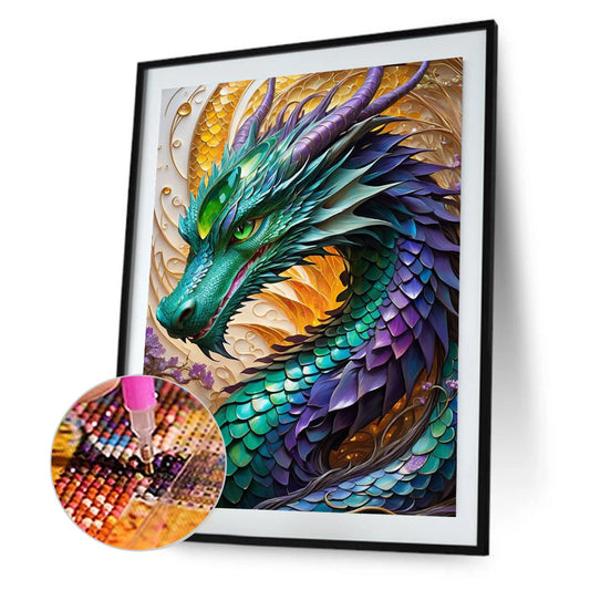 Purple Green Dragon - Full Round Drill Diamond Painting 30*40CM