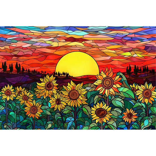 Glass Painting - Sunflower Sunset - 11CT Stamped Cross Stitch 60*40CM