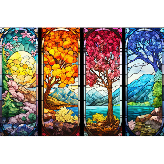 Glass Painting-Four Seasons Tree - 11CT Stamped Cross Stitch 60*40CM