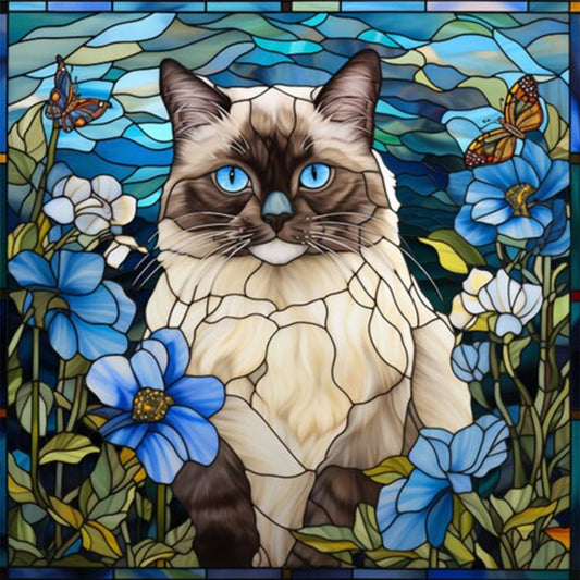 Glass Painting-Siamese Cat - 11CT Stamped Cross Stitch 40*40CM