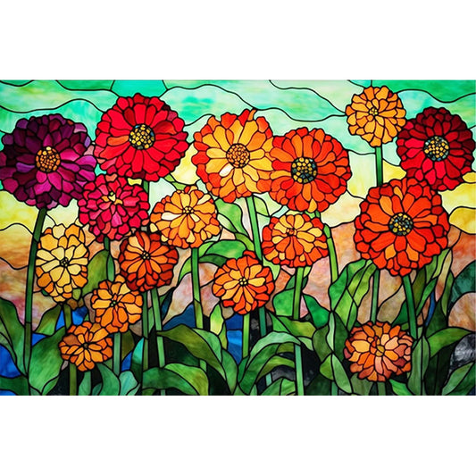 Glass Painting-Flowers - 11CT Stamped Cross Stitch 60*40CM