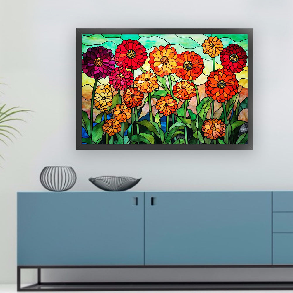 Glass Painting-Flowers - 11CT Stamped Cross Stitch 60*40CM