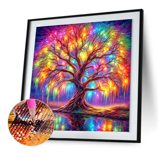 Colorful Tree Of Life By The Lake - Full Round Drill Diamond Painting 30*30CM